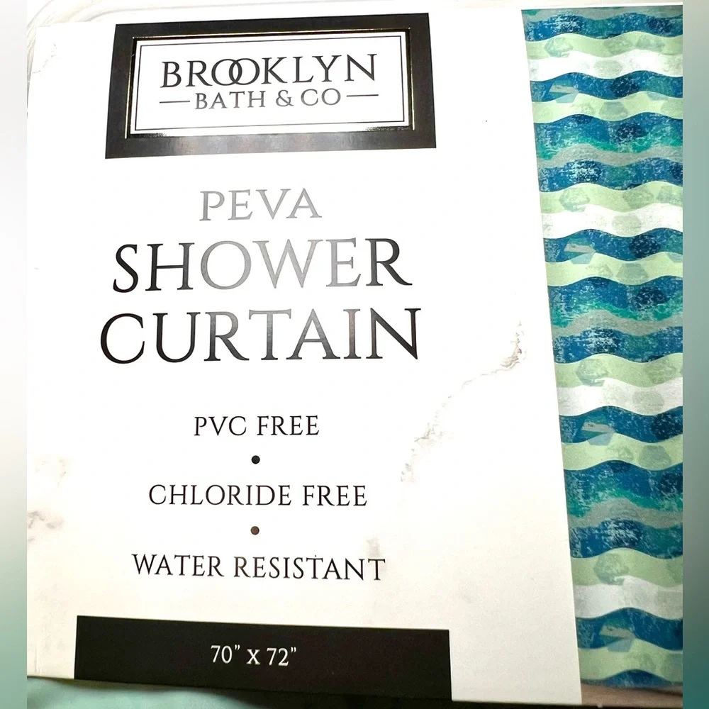 Coastal Ocean Waves Peva Shower Curtain Shades of Blue Wavy Lines